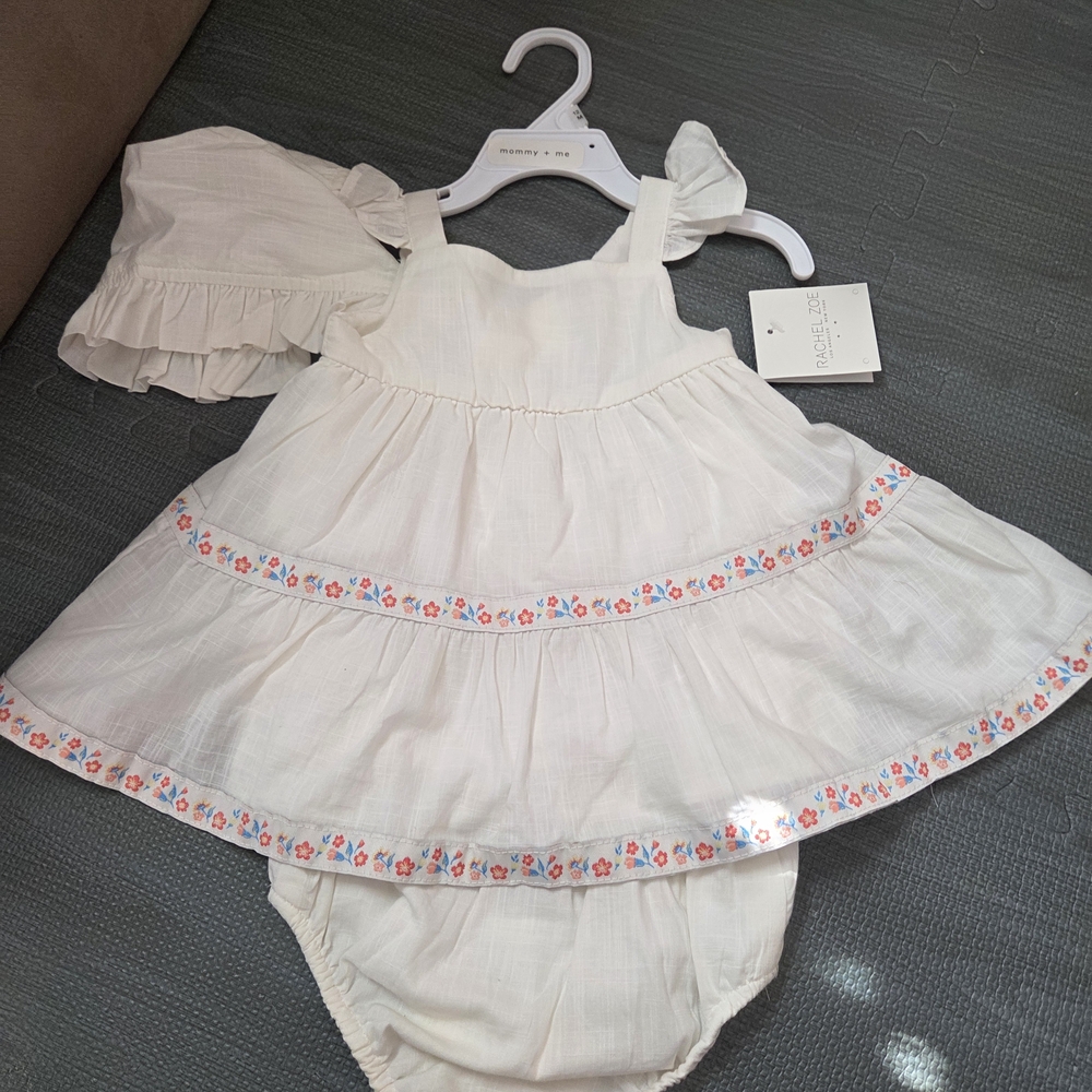 Rachel Zoe Cream Floral-Trim Sundress & Bloomers Set